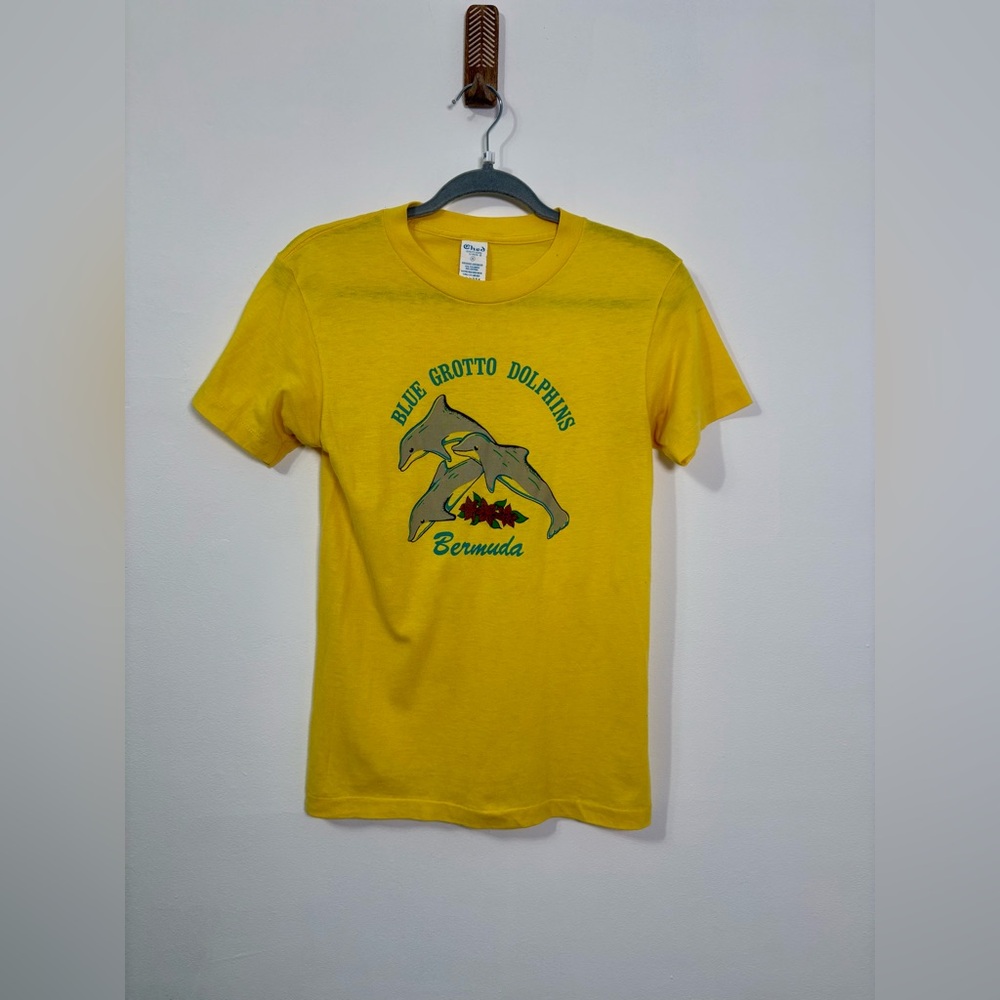 Vintage Ched Blue Dolphin Grotto Bermuda Yellow T-Shirt Sz M